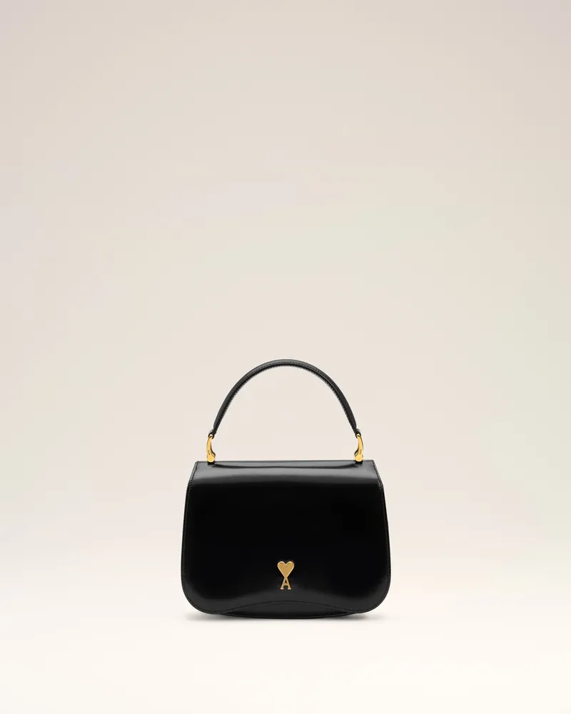 AMI Paris Paris Paris Tasche mit oberem Henkel aus glasiertem Leder in Schwarz Schwarz Unisex Schwarz