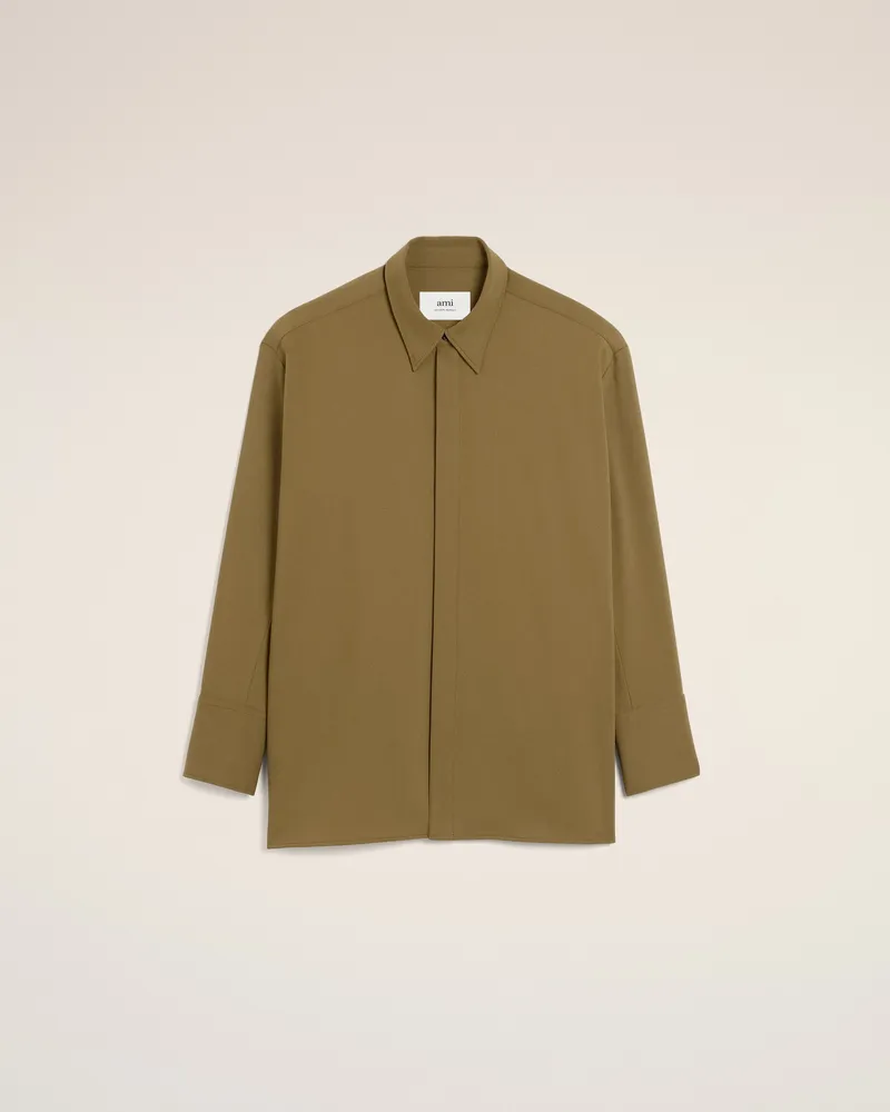 AMI Paris Langes Oversize-Hemd aus grüner Wolle Grün für Herren Bronze
