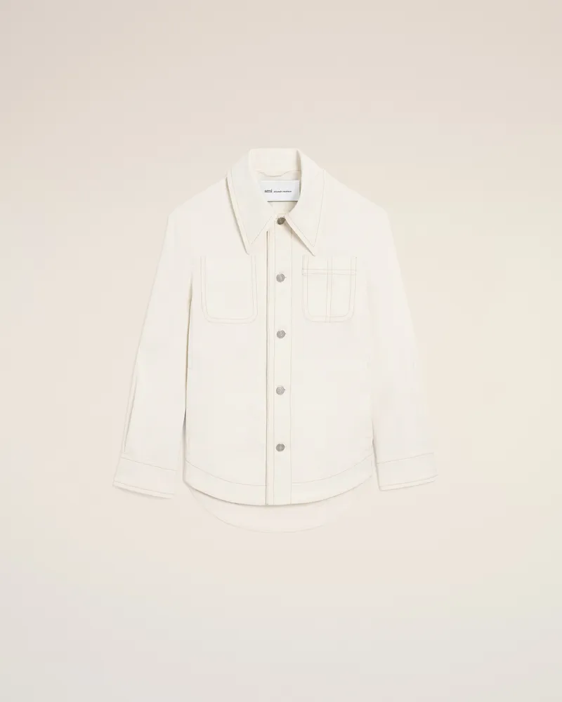 AMI Paris Geknöpfte Worker-Jacke aus weisser Baumwolle  Weiß Unisex Weiss