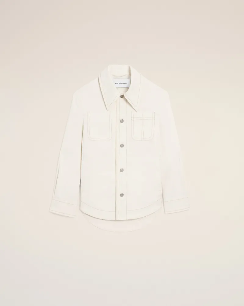 AMI Paris Geknöpfte Worker-Jacke aus weisser Baumwolle  Weiß Unisex Weiss