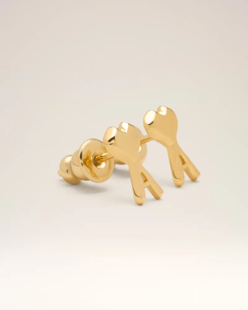 AMI Paris Goldfarbene Ami De Coeur Messing-Ohrringe mit gehämmerter Oberfläche Gelb Unisex Gold