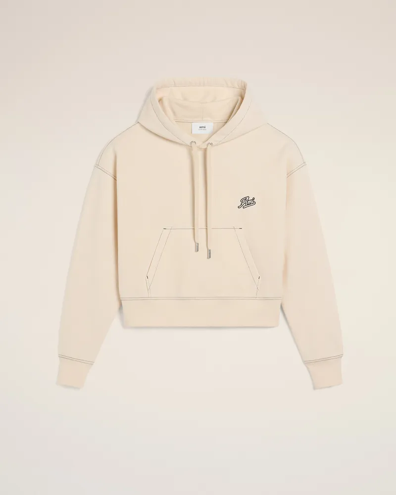 AMI Paris Beiger Ami Signature Baumwoll-Kapuzenpullover Weiß - Größe für Herren Weiss