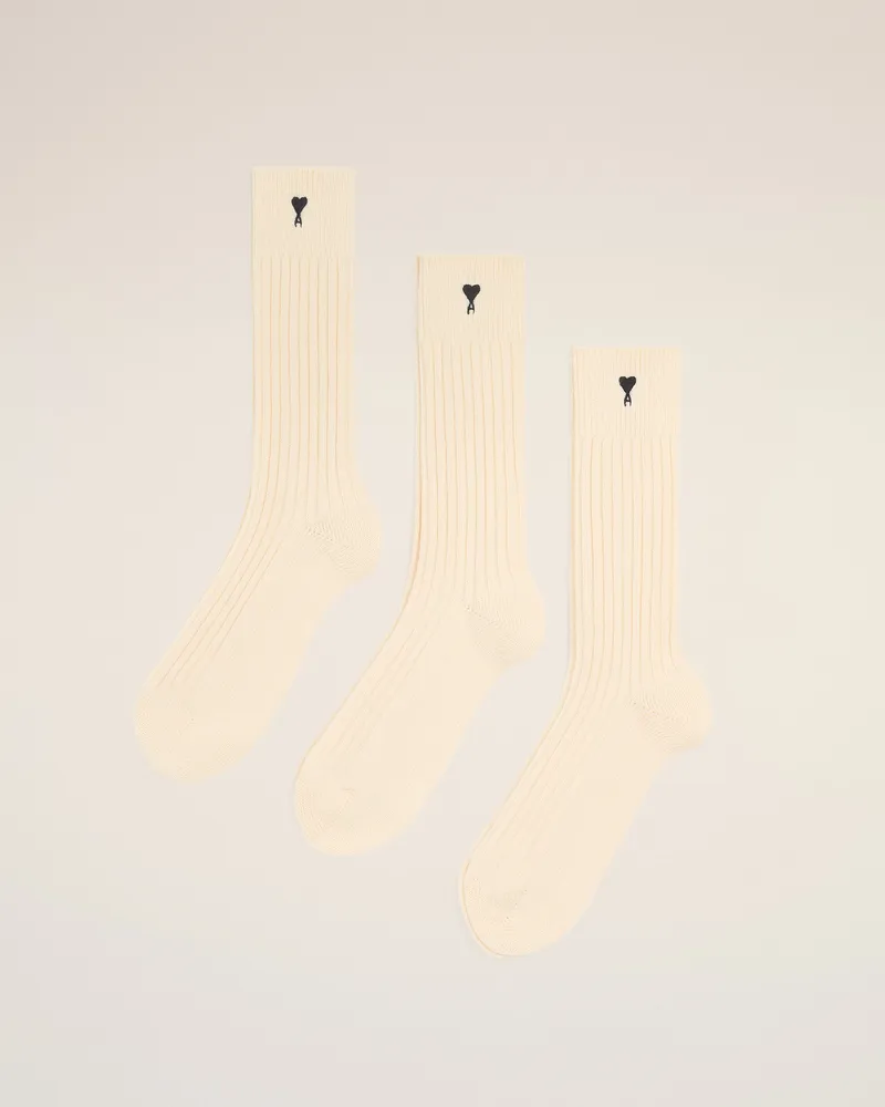 AMI Paris Dreierpack schwarze Ami De Coeur Socken aus natürlicher Baumwolle Weiß Unisex Off-weiss