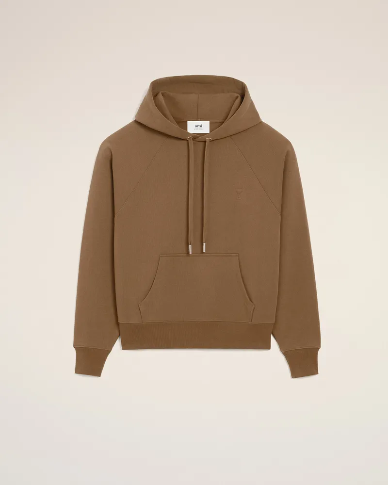 AMI Paris Ami De Coeur Kapuzenpullover aus brauner Baumwolle Braun Unisex Hazelnut