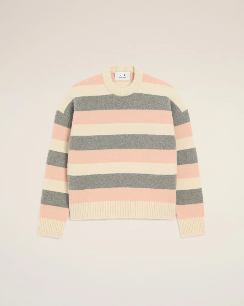 AMI Paris Gestreifter Pullover mit Rundhalsausschnitt aus Alpakawolle in Grau Grau Unisex Grau