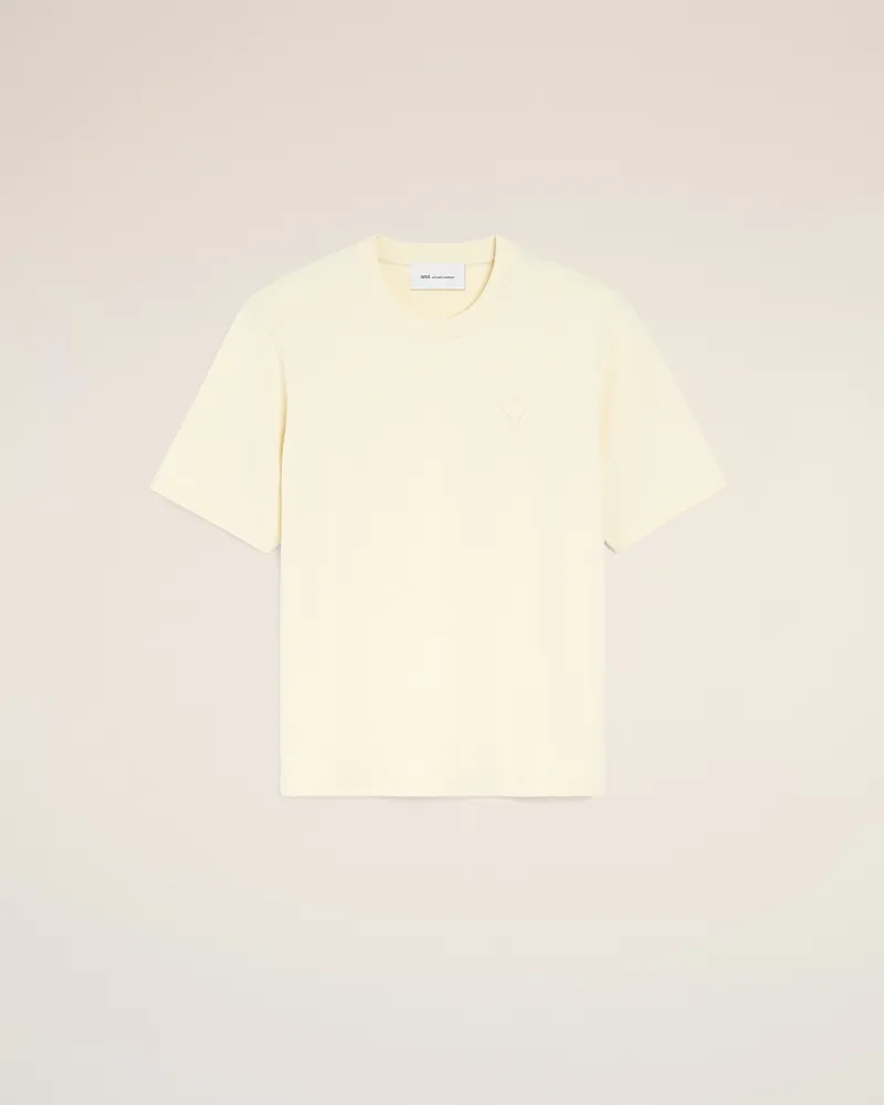 AMI Paris Ami de Coeur T-Shirt aus weißer Baumwolle mit Prägung Weiß Unisex Ivory