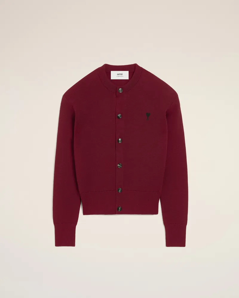AMI Paris Ami De Coeur Cardigan aus Wolle in Burgundy Rot für Damen Cherry