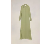 Langes Kleid mit Hemdkragen Grün für Frauen