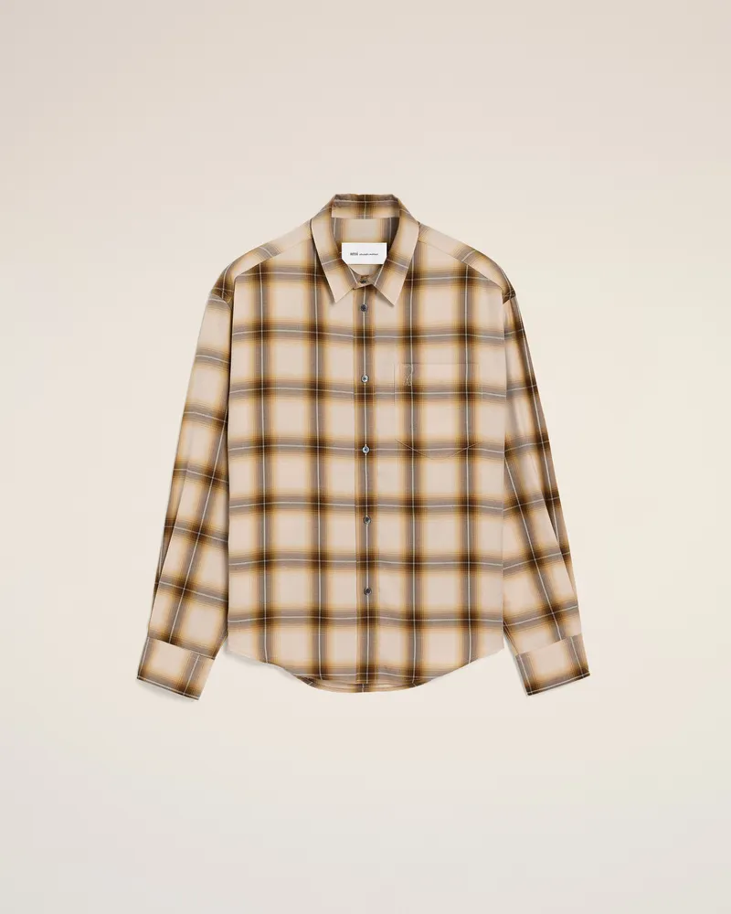 AMI Paris Ami de Coeur Hemd aus beigefarbener Canvas mit Karomuster in Boxy-Passform Beige für Herren Taupe-beige