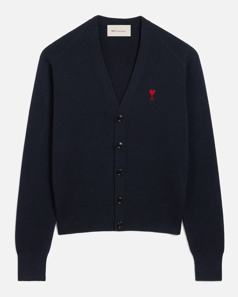 AMI Paris Ami de Coeur Cardigan aus blauer Wolle mit V-Ausschnitt Blau für Herren Navy
