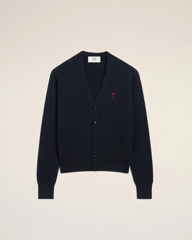 AMI Paris Ami De Coeur Cardigan aus blauer Wolle Blau für Herren Navy