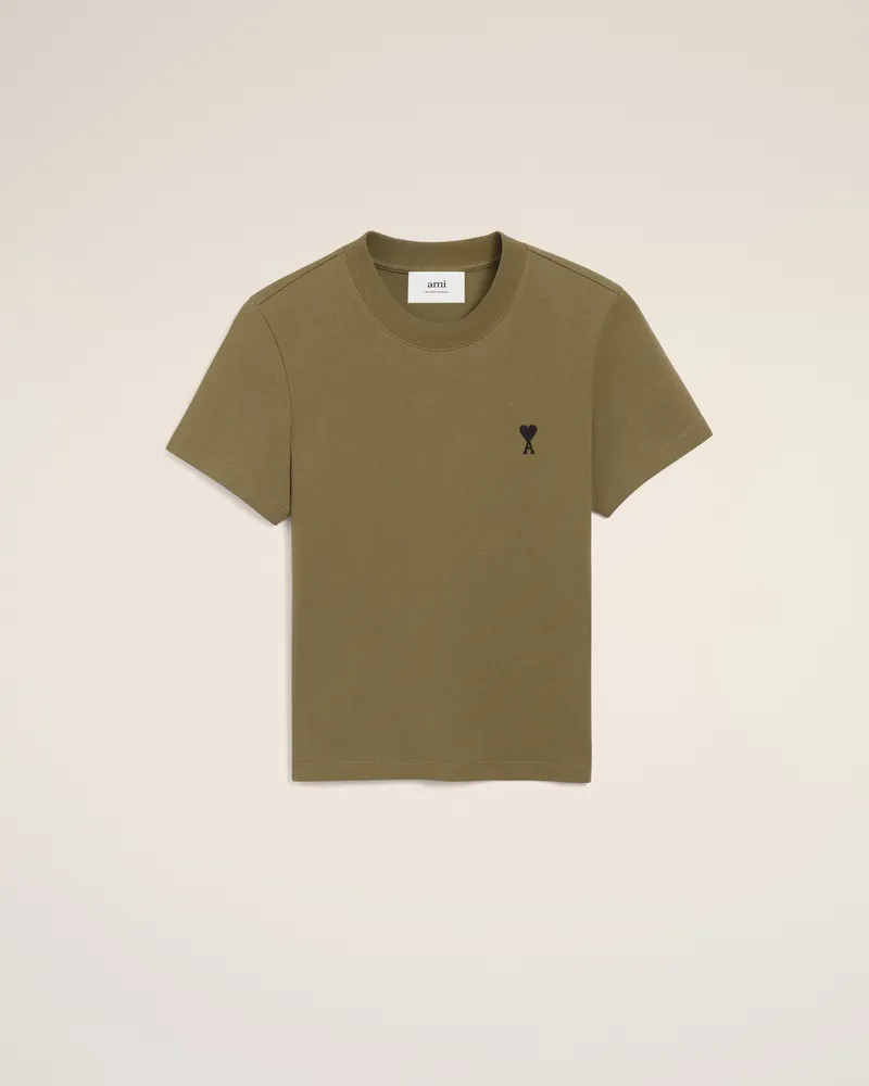 AMI Paris Gekürztes Ami De Coeur T-Shirt aus grüner Baumwolle Grün für Damen Bronze