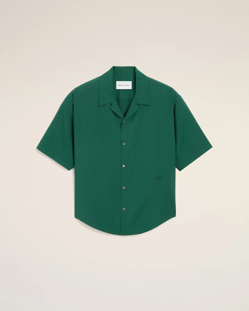 AMI Paris Boxy-Hemd aus grünem Viskose-Twill mit kurzen Ärmeln Grün - Größe für Herren Bottle