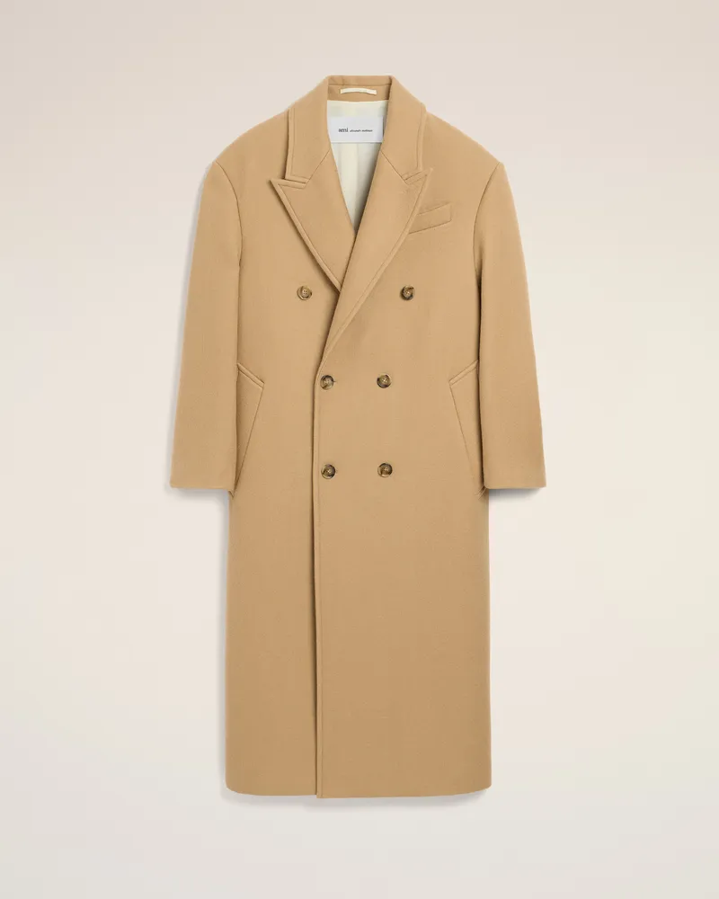 AMI Paris Langer, beigefarbener Mantel aus Wolle mit doppelter Knopfleiste Beige - Größe für Herren Beige