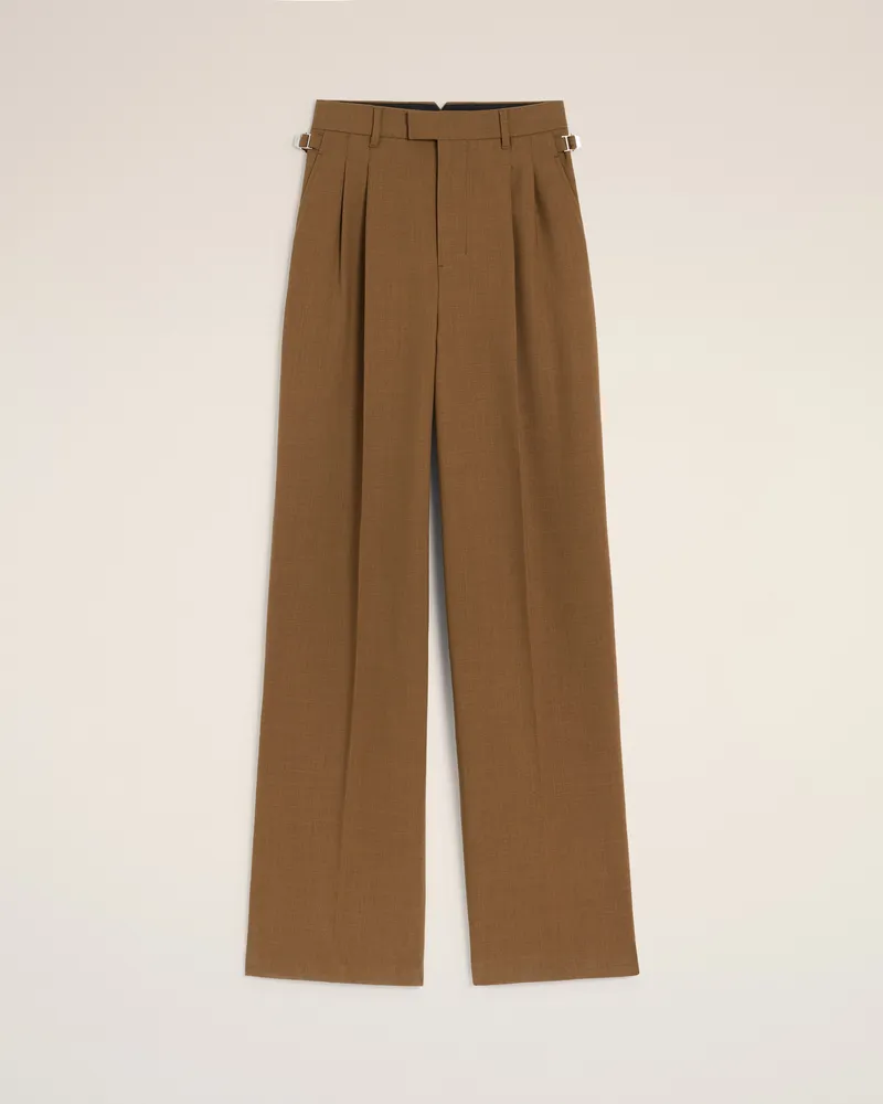 AMI Paris Braune Wollhose mit hoher Taille und Laschen Braun für Damen Hazelnut