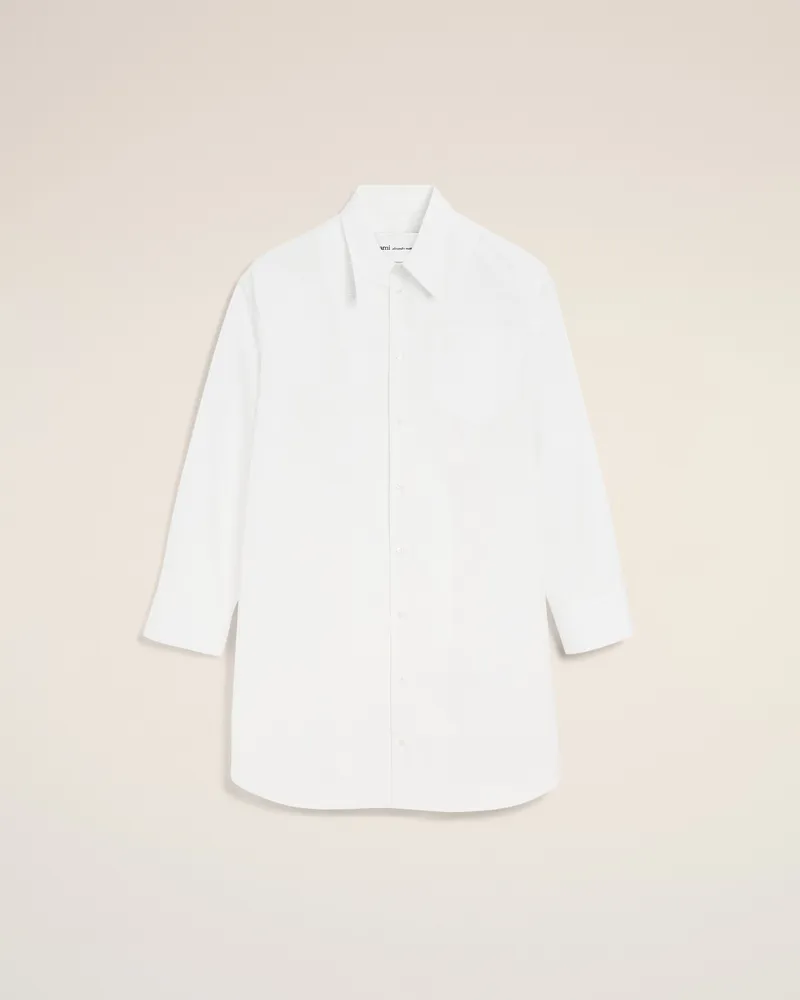 AMI Paris Weißes Ami De Coeur Baumwoll-Hemdkleid mit weitem Schnitt Weiß Unisex Weiss