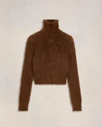 AMI Paris Pullover aus gebürsteter Alpakawolle und Mohair Braun Fawn