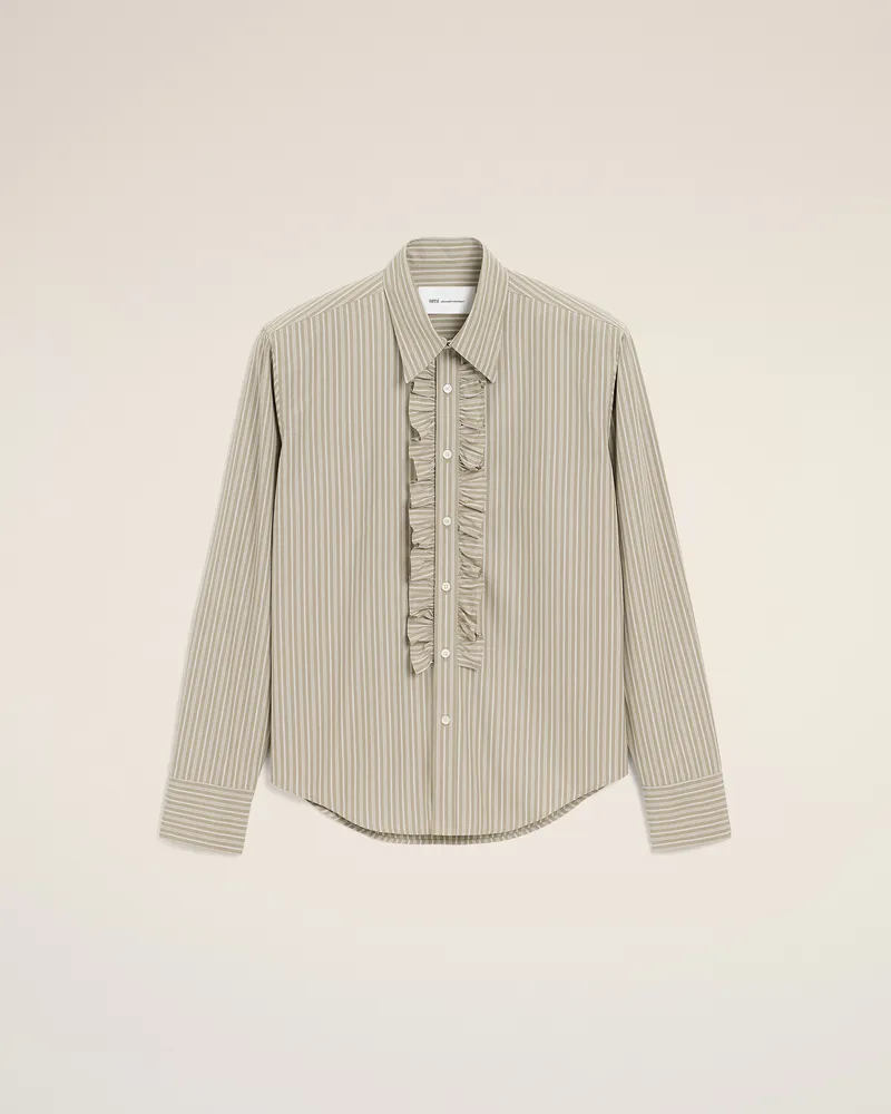 AMI Paris Beiges Baumwollhemd mit langen Ärmeln und Rüschen Beige für Herren Taupe-beige