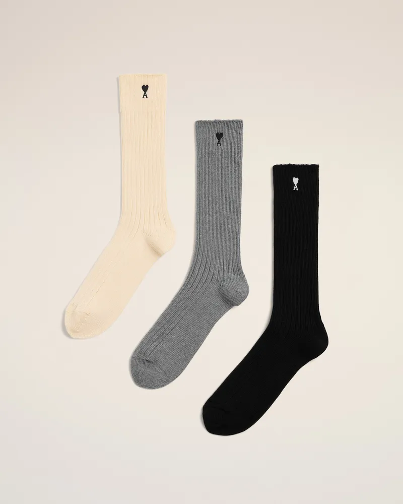 AMI Paris Ami de Coeur Socken aus Baumwolle, 3er-Pack Weiß Unisex Weiss