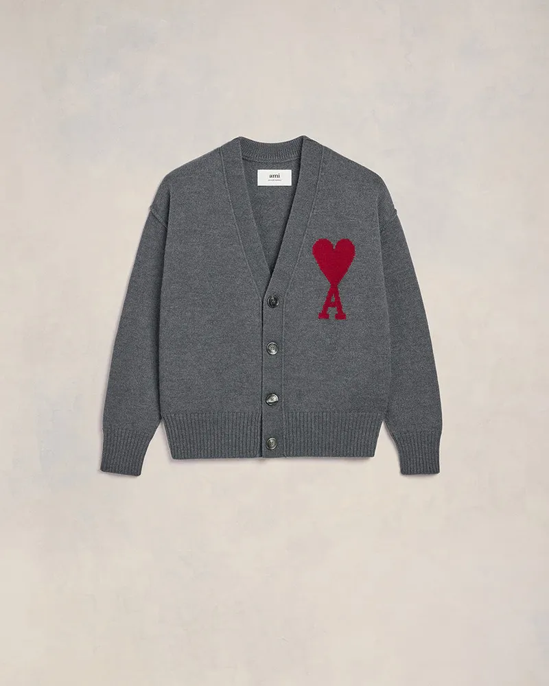 AMI Paris Graue Ami de Coeur Strickjacke aus Wolle Grau Unisex Heather