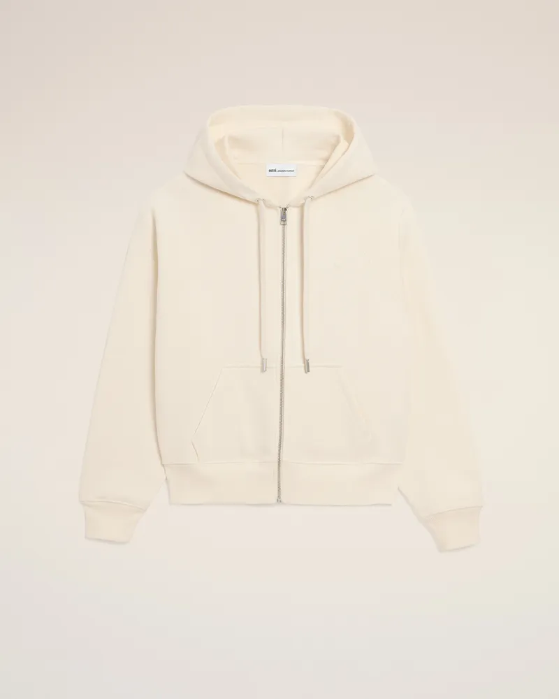 AMI Paris Weißer Kapuzenpullover aus Baumwolle mit Ami De Coeur Prägung und Reißverschluss Weiß Unisex Weiss
