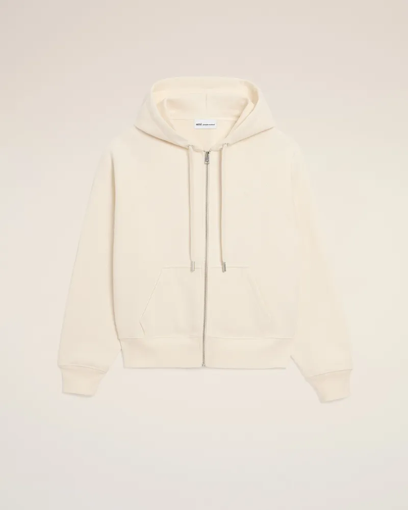 AMI Paris Weißer Kapuzenpullover aus Baumwolle mit Ami De Coeur Prägung und Reißverschluss Weiß Unisex Weiss