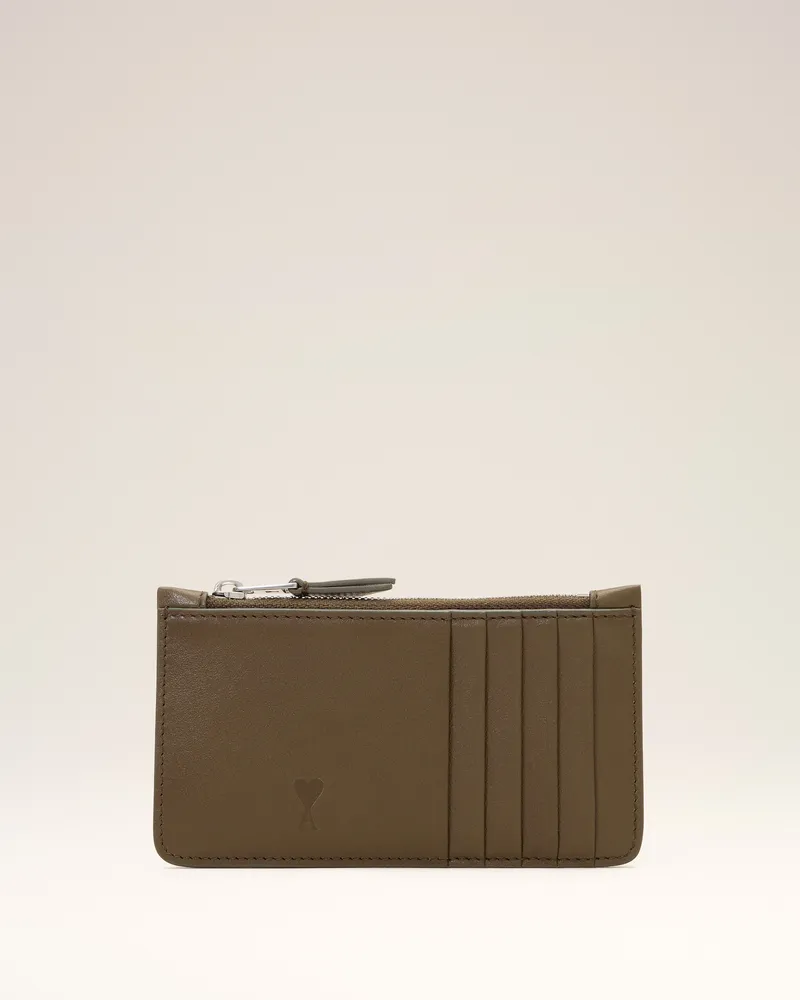 AMI Paris Ami de Coeur Kartenetui aus braunem Rindsleder mit Reißverschluss Braun - Größe Unisex Trüffel