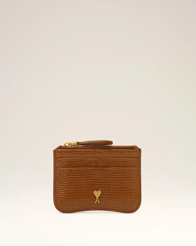 AMI Paris Paris Paris Kartenetui aus braunem, lizardgeprägtem Leder mit Reißverschluss Braun Unisex Cognac