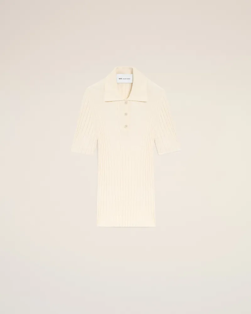 AMI Paris Weißes Strick-Polohemd mit kurzen Ärmeln Weiß für Damen Weiss