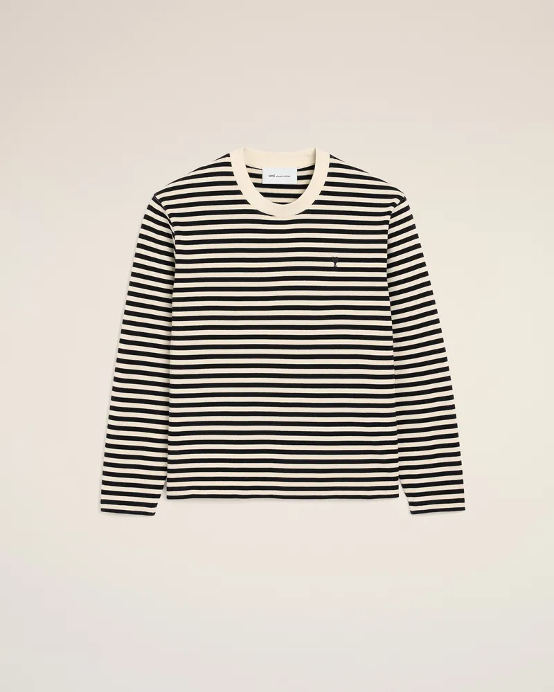AMI Paris Ami de Coeur T-Shirt aus schwarzer und weißer Baumwolle im Marinière-Stil Schwarz Unisex Schwarz