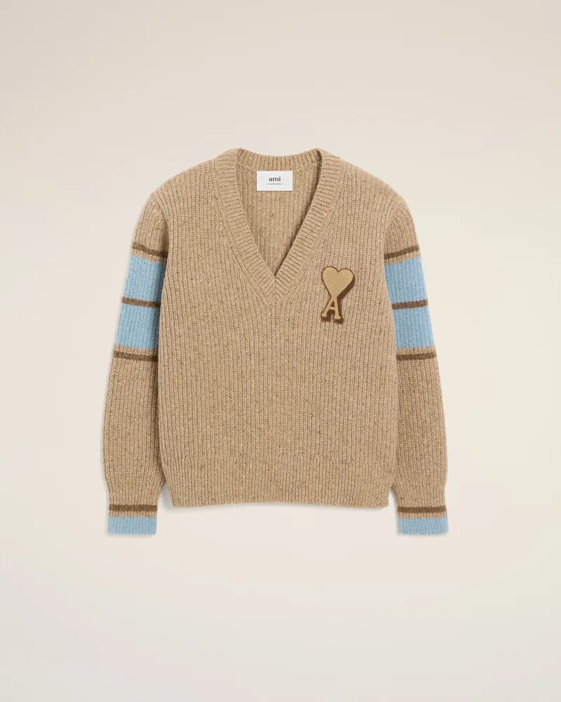 AMI Paris College-Pullover aus Wolle in Braun Braun Unisex Camel