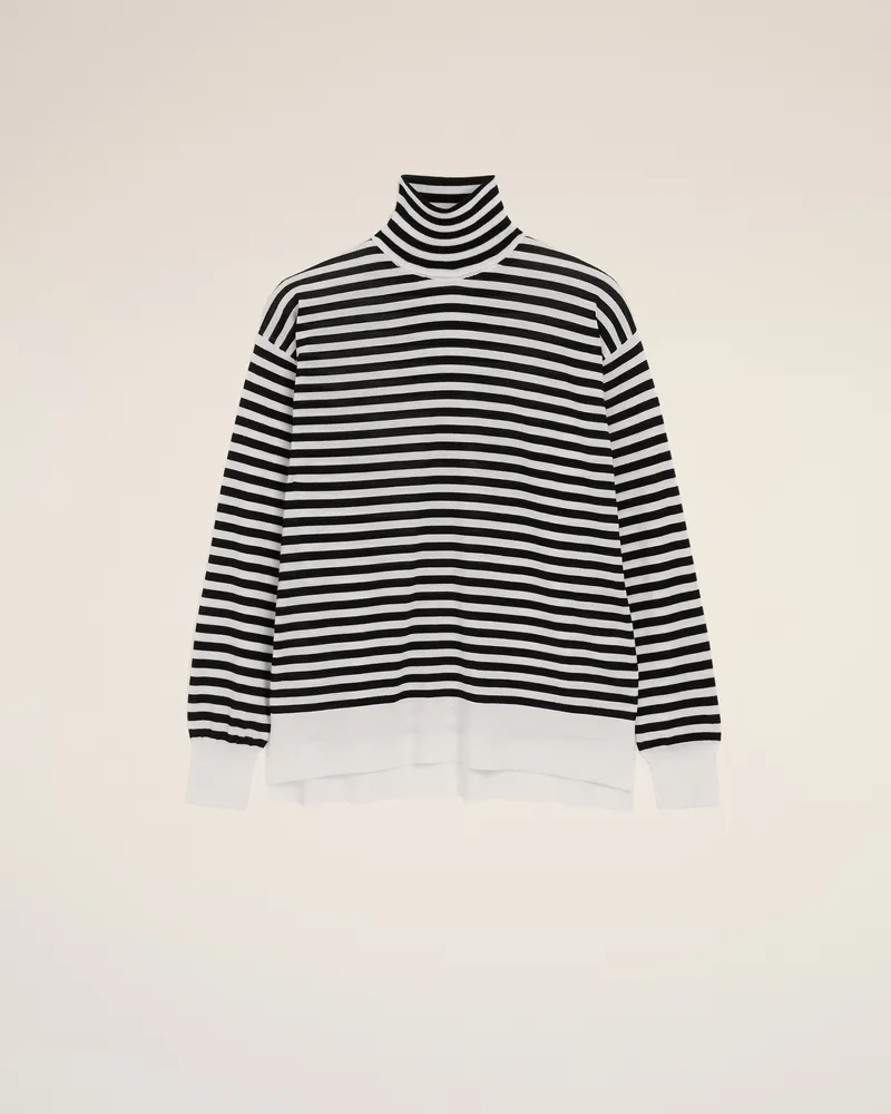 AMI Paris Weißer Marinière-Pullover mit Rollkragen aus Wolle und Seide Weiß - Größe Unisex Elfenbein