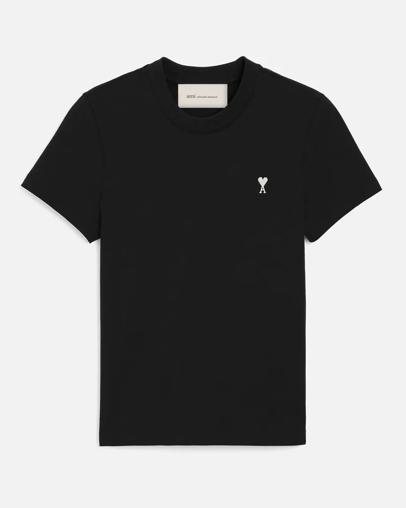 AMI Paris Gekürztes schwarzes Ami De Coeur T-Shirt aus Baumwolle Schwarz - Größe für Damen Schwarz