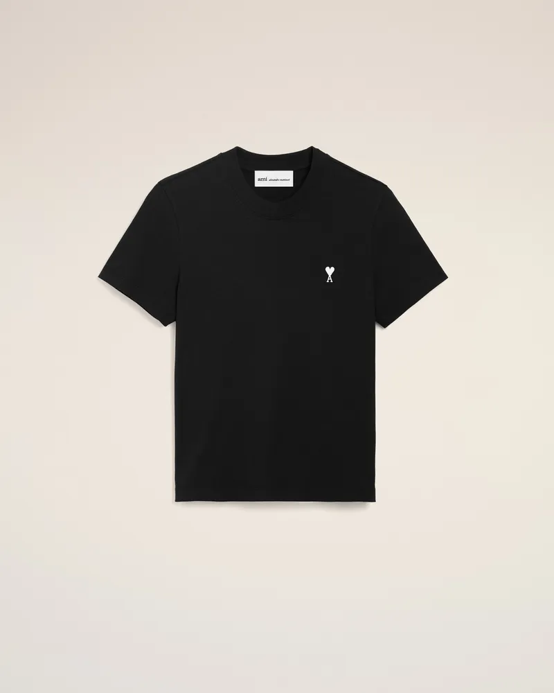 AMI Paris Gekürztes schwarzes Ami De Coeur T-Shirt aus Baumwolle Schwarz für Damen Schwarz