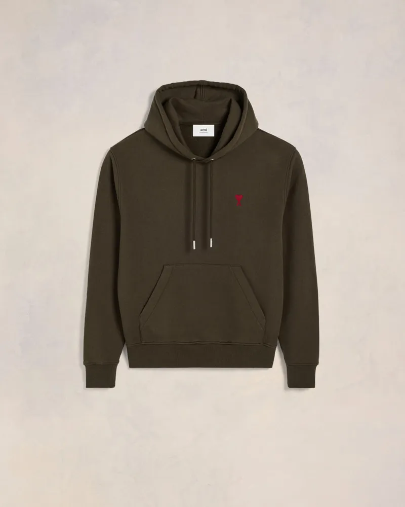 AMI Paris Roter Ami de Cœur Hoodie Braun Dunkelkaffee