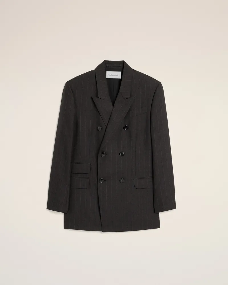 AMI Paris Grau gestreifter Blazer aus Wolle mit doppelter Knopfleiste Grau - Größe für Herren Kohlenstoffgrau
