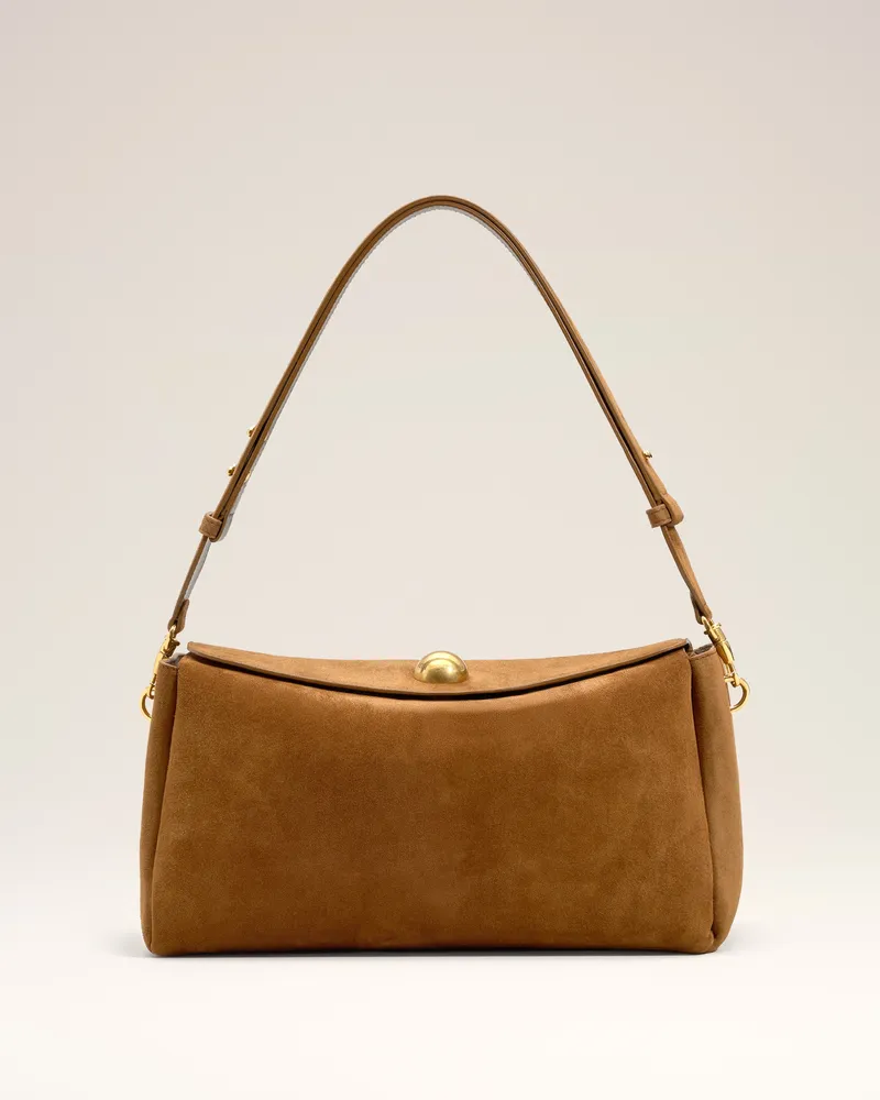 AMI Paris Mittelgroße Carrousel Tasche aus braunem Wildleder Braun Unisex Hazelnut