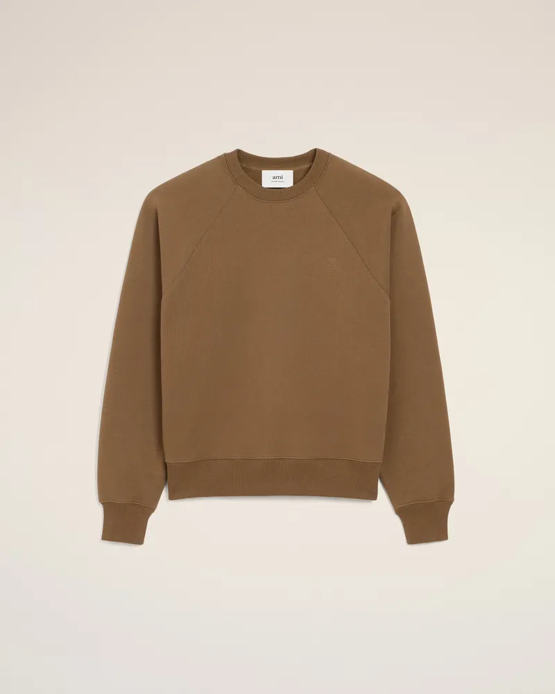 AMI Paris Ami De Coeur Sweatshirt aus brauner Baumwolle Braun Unisex Hazelnut