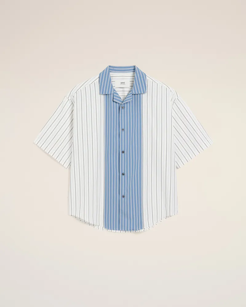 AMI Paris Weißes und blaues kurzärmeliges Hemd aus Baumwolle mit Boxy-Fit Weiß für Herren Offweiss