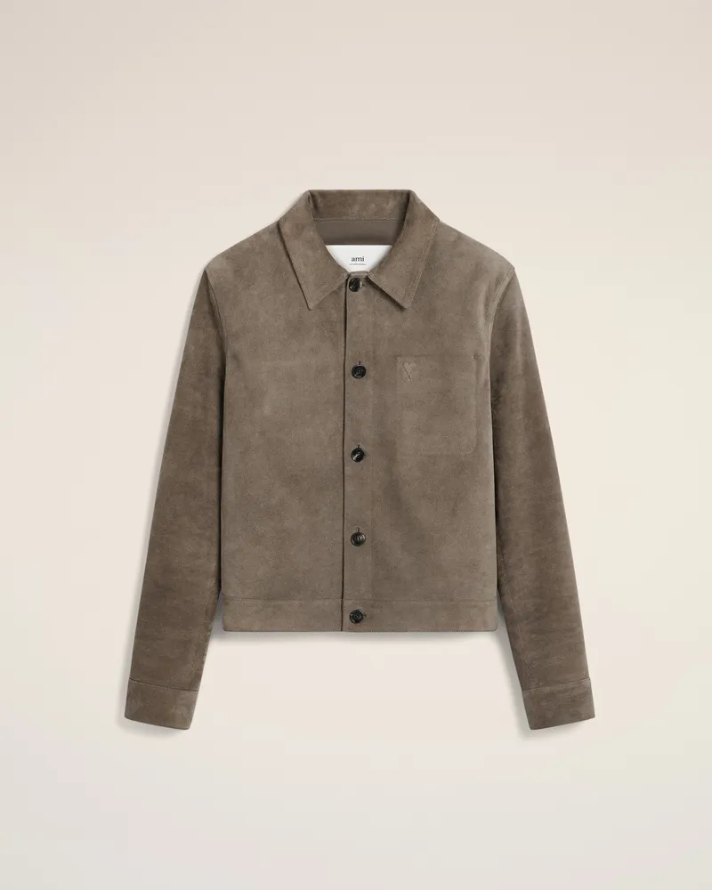 AMI Paris Beige Lederjacke mit Knöpfen Grau für Herren Ash