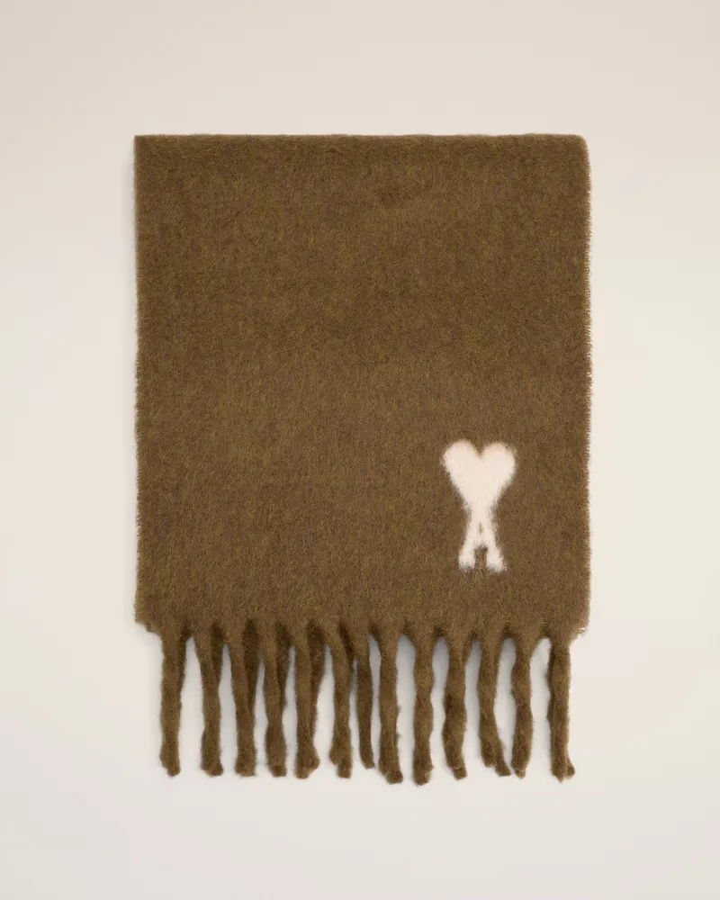 AMI Paris Ami De Coeur Schal aus Alpakawolle in Braun und Off-White Braun Unisex Hazelnut