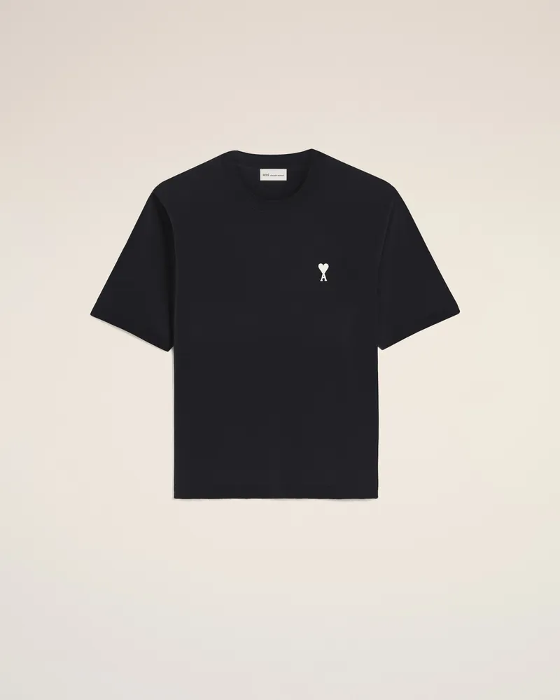 AMI Paris Schwarzes T-Shirt Ami de Coeur und Aufdruck „Place des Victoires“ auf dem Rücken Schwarz Unisex Schwarz
