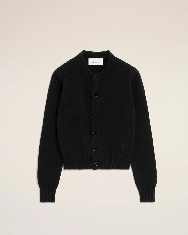 AMI Paris Ami de Coeur Cardigan aus schwarzem Kaschmir mit Rundhalsausschnitt Schwarz für Damen Schwarz