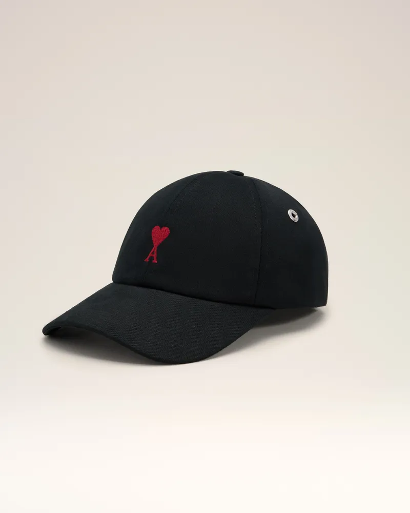 AMI Paris Ami de Coeur Cap aus schwarzer Baumwolle Schwarz Unisex Schwarz