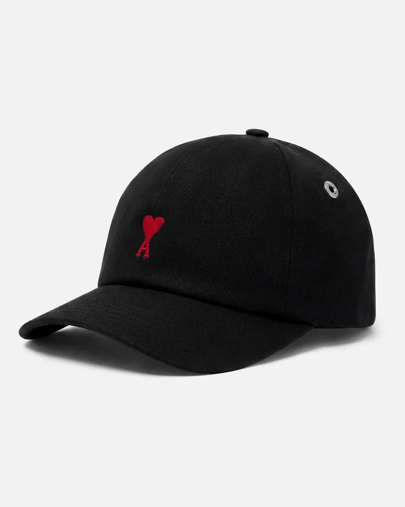 AMI Paris Ami de Coeur Cap aus schwarzer Baumwolle Schwarz Unisex Schwarz