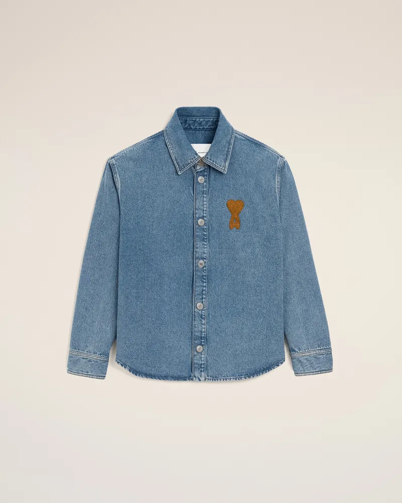 AMI Paris Blaues gestricktes Ami De Coeur Überhemd aus Baumwolle  Blau Unisex Blau