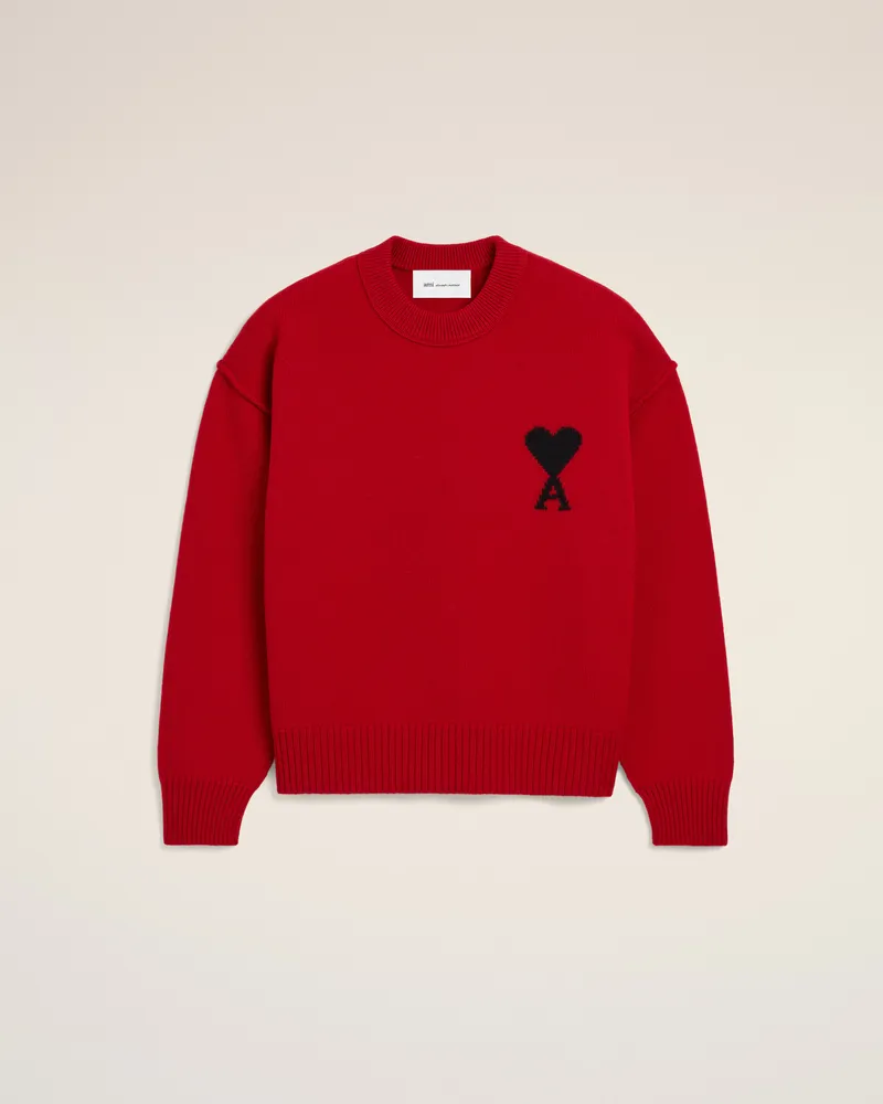 AMI Paris Ami de Coeur Pullover aus roter Wolle Rot - Größe Unisex Rubienrot