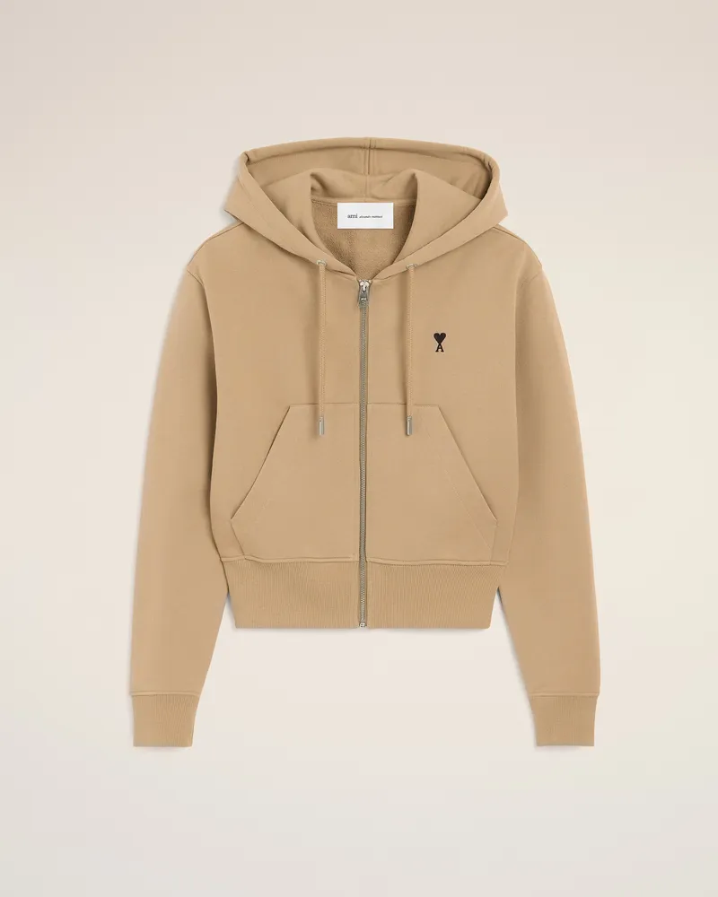 AMI Paris Ami de Coeur Kapuzenpullover mit Reißverschluss aus beiger Baumwolle Beige - Größe für Damen Beige