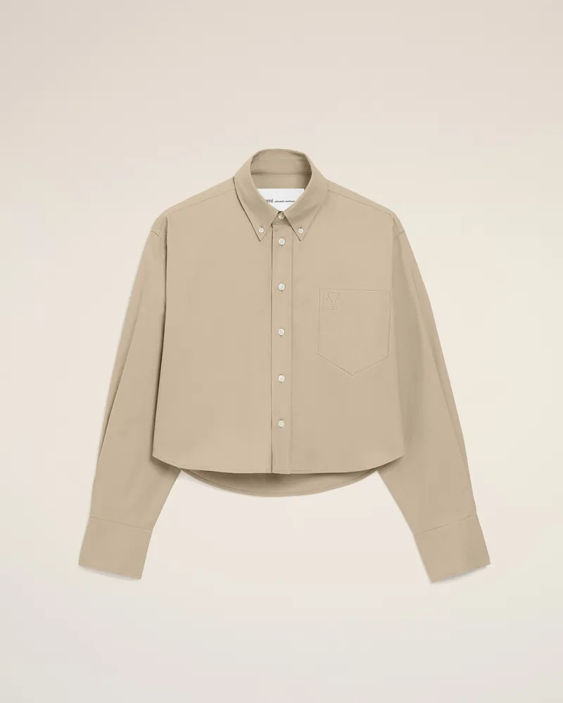 AMI Paris Beiges, kurz geschnittenes Baumwollhemd mit Ami De Coeur Prägung Beige für Damen Taupegrau