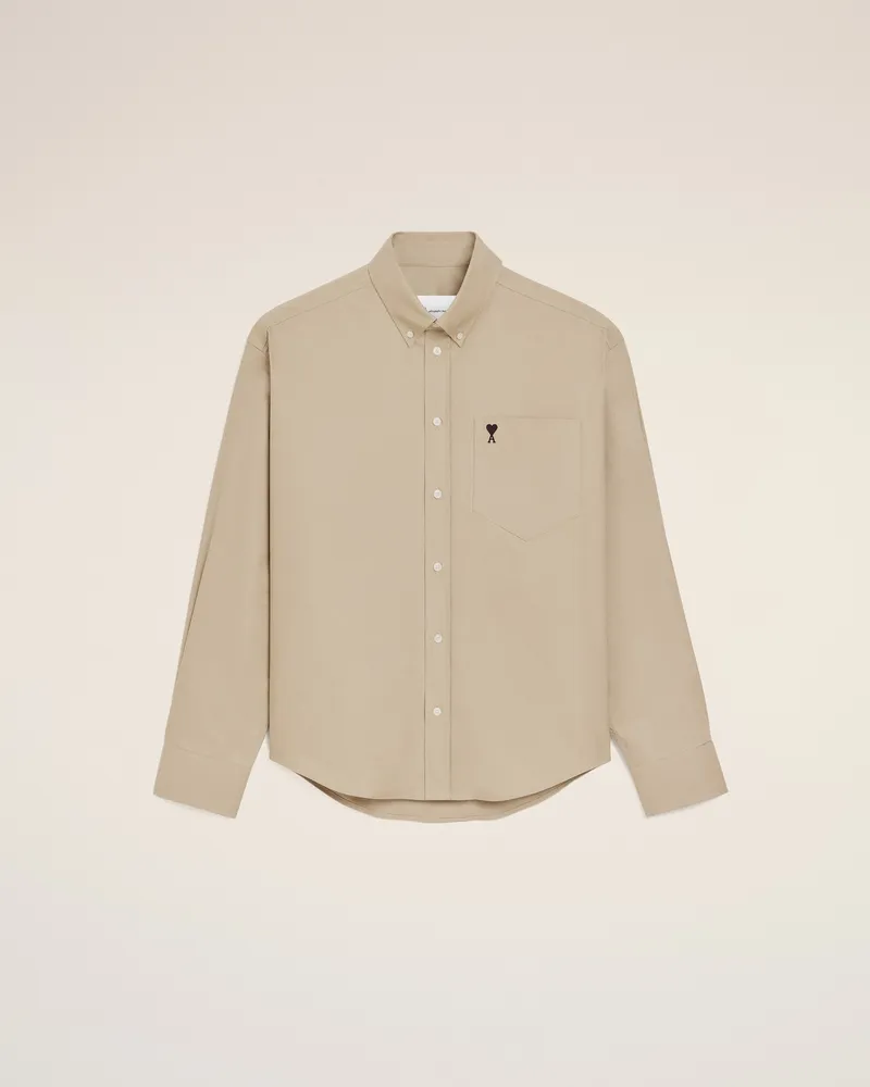 AMI Paris Beiges Ami De Coeur Baumwollhemd mit Stickerei Beige für Herren Taupegrau